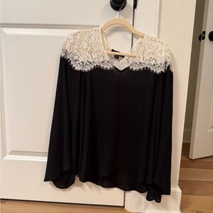 Karen Kane Black Blouse with White Lace Detail